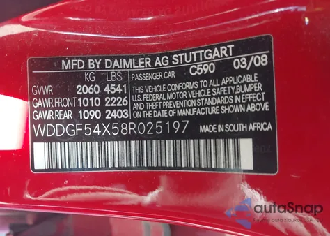 2008 Mercedes-Benz C 300 Luxury/Sport z USA, uszkodzony, nr VIN WDDGF54X58R025197